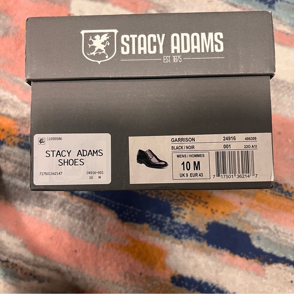 Stacy Adams Garrison Black Wingtip Oxford Shoes Size 10 - Picture 9 of 9